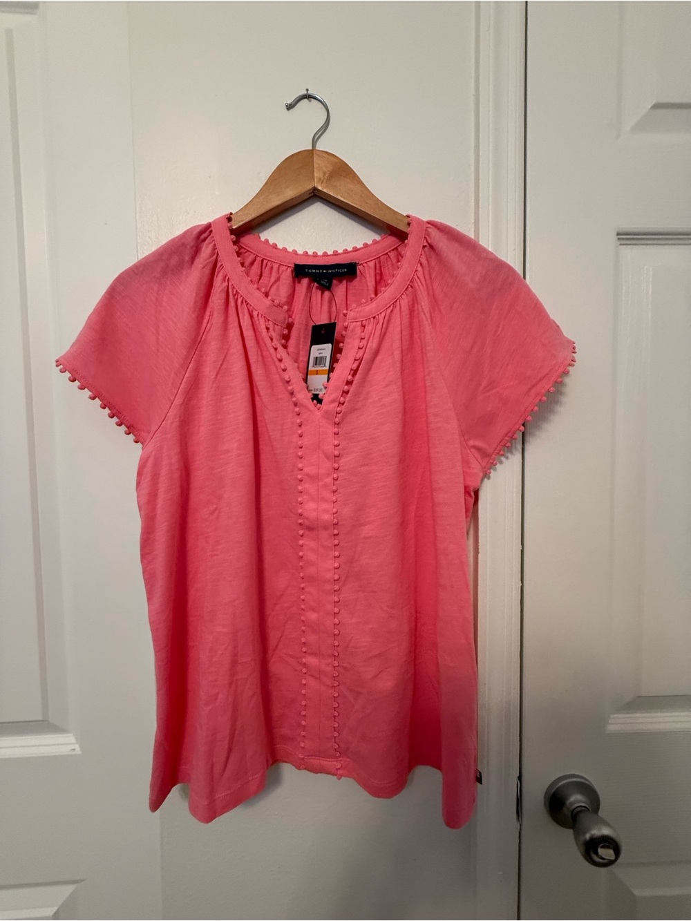 Tommy Hilfiger Coral Pink Short-Sleeve Peasant Blouse
